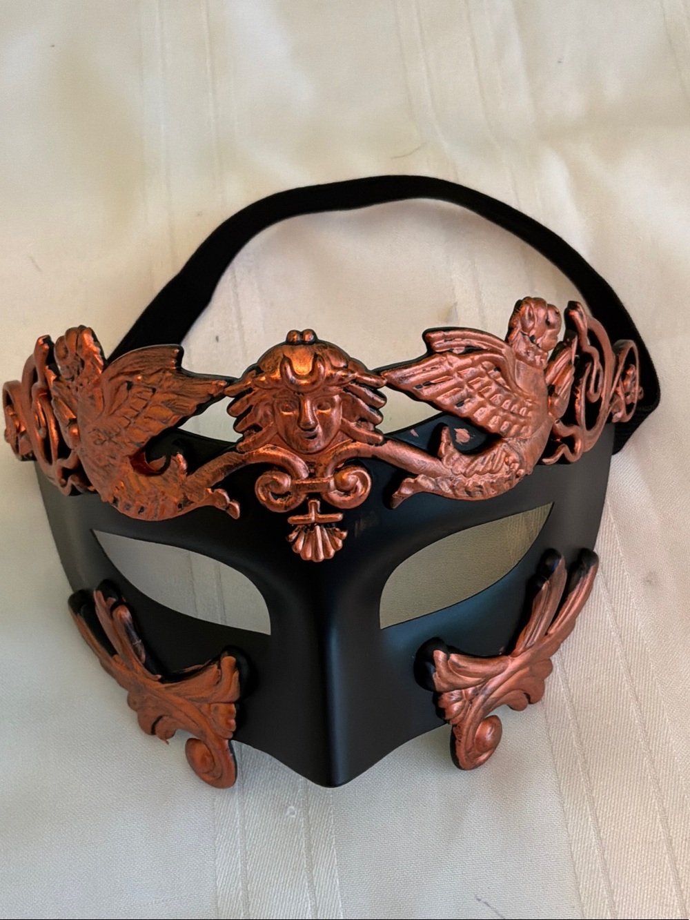 Black Venetian Masquerade Mask with Copper Accents plastic